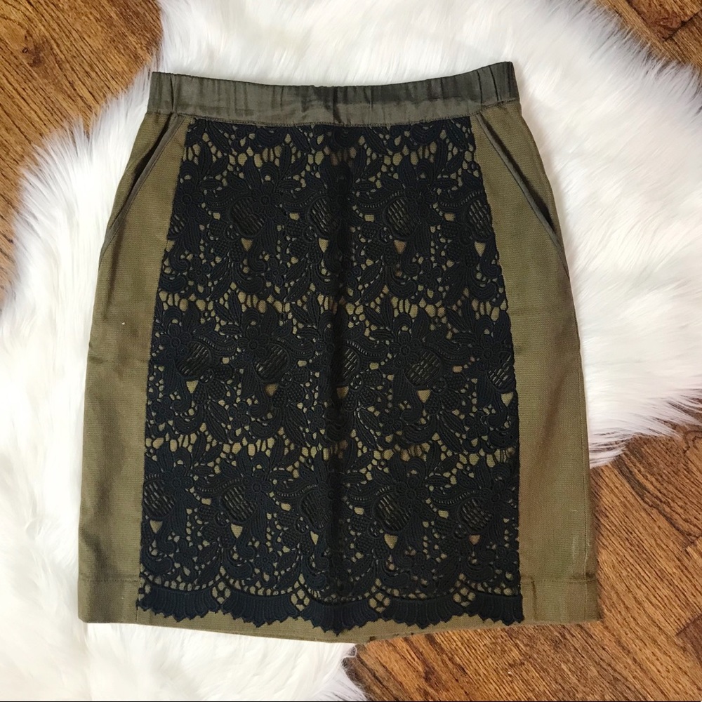 Anthropologie Maeve Rione Lace Mini Skirt Green